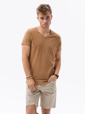 Klasyczna męska koszulka z dekoltem w serek BASIC - jasnobrązowy V9 Ombre Clothing