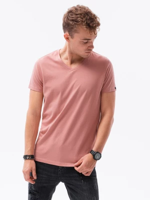 Klasyczna męska koszulka z dekoltem w serek BASIC - różowy V7 S1369
 -                                    L