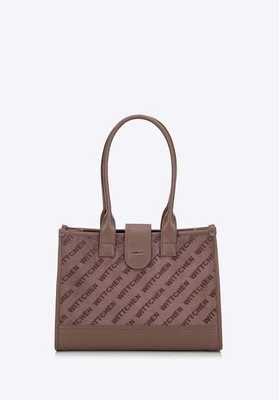 Klasyczna torebka na ramię z materiałową wstawką beżowa Wittchen