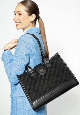 Klasyczna torebka na ramię z materiałową wstawką czarna Wittchen