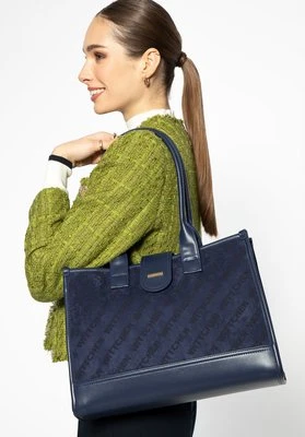 Klasyczna torebka na ramię z materiałową wstawką granatowa Wittchen