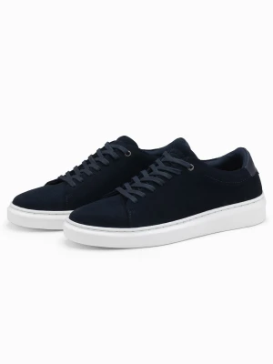 Klasyczne buty męskie sneakersy z miękkiego zamszu – granatowe V4 - Rozmiar: 46 Ombre Clothing