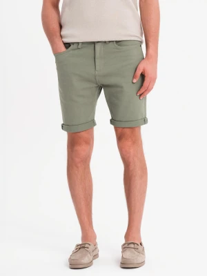 Klasyczne męskie jeansowe szorty z podwiniętą nogawką – jasnooliwkowe V5 Ombre Clothing oliwkowy