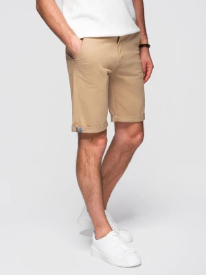 Klasyczne męskie szorty chino z podwiniętą nogawką - beżowe V11 - Rozmiar: M Ombre Clothing