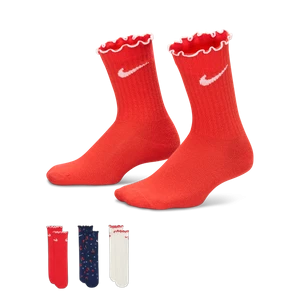 Klasyczne skarpety dla dzieci Nike Cherry Lettuce Hem Micro (3 pary) - Czerwony