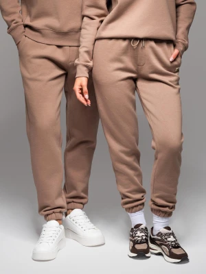 Klasyczne spodnie dresowe unisex ze ściągaczami – brązowe V16 - Rozmiar: M/L Ombre Clothing