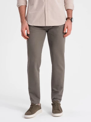 Klasyczne spodnie męskie chino z delikatną teksturą - ciemnobeżowe V1 OM-PACP-0188
 -                                    L