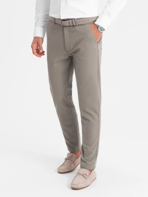 Klasyczne spodnie męskie chino z delikatną teksturą - ciemnobeżowe V1 - Rozmiar: M Ombre Clothing