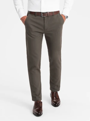 Klasyczne spodnie męskie chino z delikatną teksturą - khaki V2 - Rozmiar: XL Ombre Clothing