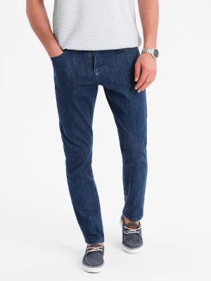 Klasyczne spodnie męskie jeansy SLIM FIT z elastanem – ciemnoniebieskie V3 - Rozmiar: XL Ombre Clothing