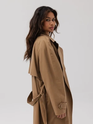 Klasyczny bawełniany trencz w kolorze CAMEL - VENICE-M/L Marsala