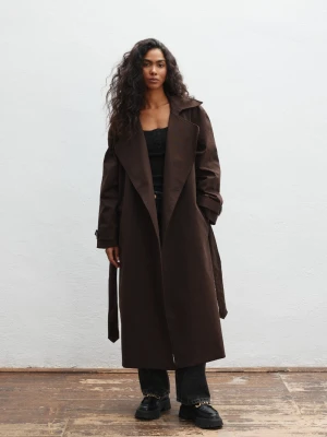 Klasyczny bawełniany trencz w kolorze DARK CHOCOLATE -VENICE-M/L Marsala