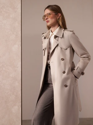 Klasyczny beżowy trencz długości do kolan TARANKO