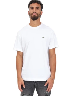 Klasyczny Biały T-shirt Męski z Ikonicznym Emblematem Krokodyla Lacoste