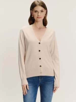 Klasyczny jasnobeżowy kardigan z kontrastowymi guzikami Greenpoint
