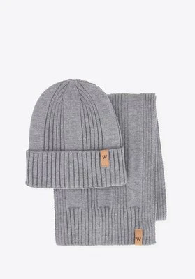 Klasyczny komplet zimowy: czapka i szalik szary Wittchen