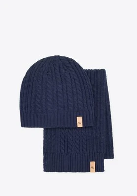 Klasyczny komplet zimowy z ozdobnym splotem granatowy Wittchen