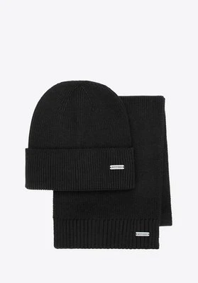 Klasyczny męski komplet: czapka i szalik czarny Wittchen