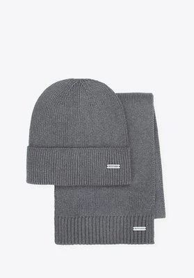 Klasyczny męski komplet: czapka i szalik szary Wittchen