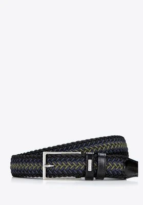 Klasyczny pasek męski materiałowy czarno - zielony Wittchen