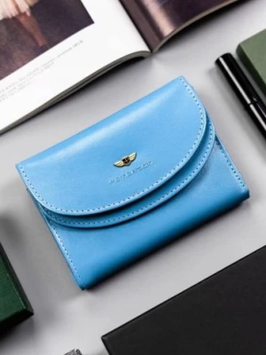 Klasyczny, skórzany portfel damski na zatrzask — Peterson niebieski