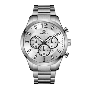 Klasyczny srebrny zegarek męski bransoleta duży solidny Perfect CH01M szary, srebrny Merg