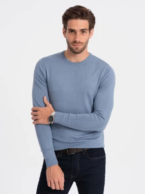 Sweter męski klasyczny z wiskozą BASIC z okrągłym dekoltem – błękitny V10 OM-SWBS-0106
 -                                    S Ombre