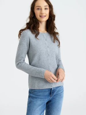 Klasyczny, szary kardigan z okrągłym dekoltem Greenpoint