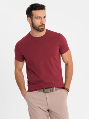 Klasyczny T-shirt męski bawełniany BASIC - bordowy V16 - Rozmiar: XL Ombre Clothing