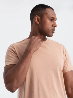 Klasyczny T-shirt męski bawełniany BASIC - cielisty V9 Ombre Clothing