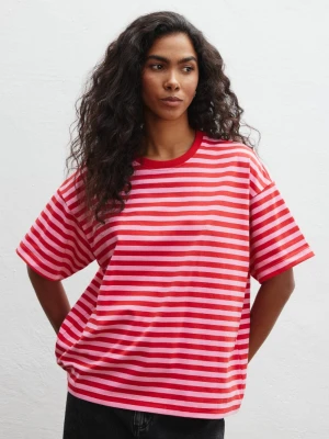 Klasyczny Tshirt w paski CZERWONO RÓŻOWE - DUAL Marsala