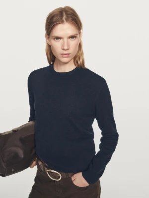Knitted Jumper Round Neck Wool Blend - Granatowy - - Massimo Dutti - Female
