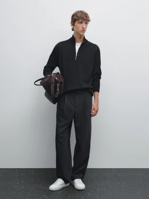 Knitted Pullover Mock Neck Zip - Czarny - - Massimo Dutti - Male