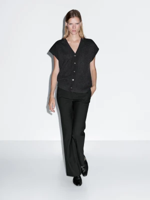 Knitted Waistcoat With Golden Buttons - Szary Antracytowy - - Massimo Dutti - Female