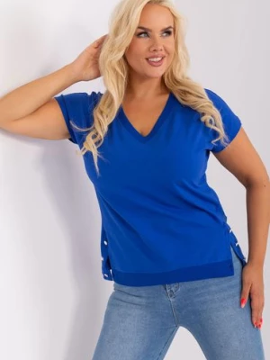 Kobaltowa bluzka damska plus size z dekoltem V RELEVANCE