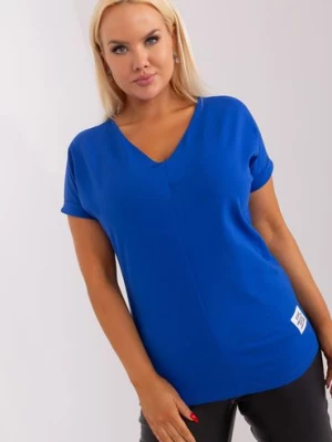 Kobaltowa bluzka plus size basic z bawełny RELEVANCE