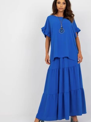 Kobaltowa letnia bluzka oversize z krótkim rękawem Italy Moda