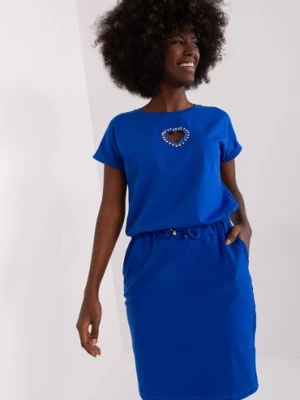 Kobaltowa sukienka dresowa z krótkim rękawem RELEVANCE