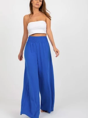 Kobaltowe letnie spodnie z materiału z szeroką nogawką Italy Moda