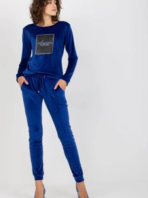 Kobaltowy damski komplet welurowy ze spodniami RELEVANCE