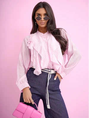 Kobieca koszula z tencelu z falbanami FABIA - pudrowy róż  magmac 