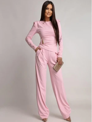 Kobiecy komplet z szerokimi spodniami ITANJA - pudrowy róż  magmac 