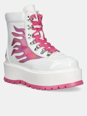 Koi Footwear botki Kawaii Helios Hologram Flame Boots damskie kolor biały na platformie Kawaii Helios Pink