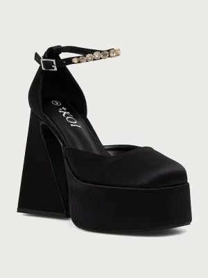 Koi Footwear czółenka Gilda Satin Platform Jewel Heels czarny
