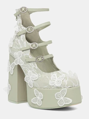Koi Footwear czółenka Wild Lotus Butterfly Lace Platform Heels kolor zielony na słupku DBP47