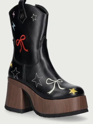 Koi Footwear kowbojki na koturnie damskie Lassitude Chunky Cowboy Boots czarny