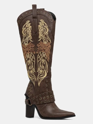 Koi Footwear kowbojki x Twilight Children Of The Moon Cowboy Boots damskie kolor brązowy na słupku FW01