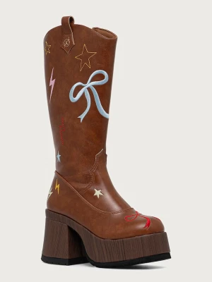 Koi Footwear kozaki na platformie damskie Jettison Chunky Cowboy Boots brązowy
