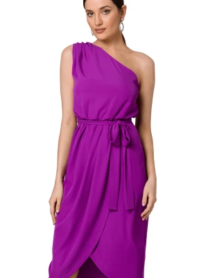 Koktajlowa sukienka asymetryczna na jedno ramię fioletowa Makover