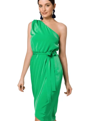 Koktajlowa sukienka asymetryczna na jedno ramię zielona Makover